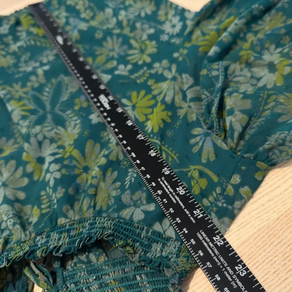 Free People Clarissa Blouse NWT Womens XL Green Sea Combo Floral Long Sleeve Top